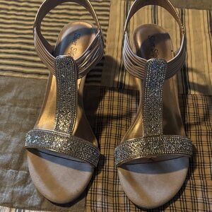 -On Jeweled T-Strap Women’s Sandals - Silver